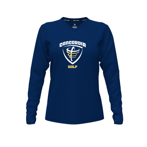 [FTLVCFNV-FYXS-LOGO1] Decker Comfort T-Shirt (Female Youth XS, Navy, V Neck, Long Sleeve)