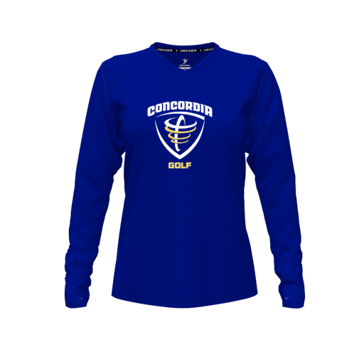 [CUS-DFW-TEES-CMF-VNK-LSL-RYL-FYXS-LOGO1] Decker Comfort T-Shirt (Female Youth XS, Royal, V Neck, Long Sleeve)