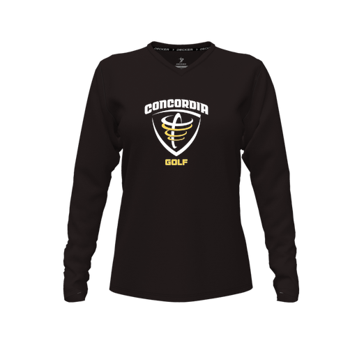 [FTLVPTBK-FYXS-LOGO1] Decker Performance T-Shirt (Female Youth XS, Black, V Neck, Logo 1, Long Sleeve)