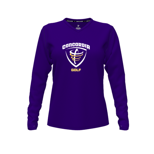 [CUS-DFW-TEES-PER-VNK-LSL-PUR-FYXS-LOGO1] Decker Performance T-Shirt (Female Youth XS, Purple, V Neck, Logo 1, Long Sleeve)